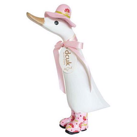 Billede af DCUK - And med lyserøde gummistøvler, hat og sløjfe - Hvid - 22 cm